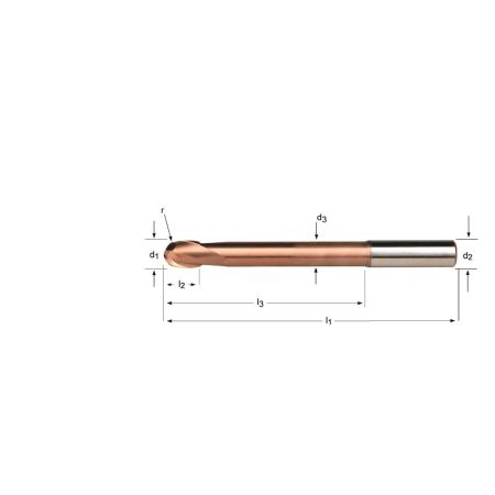 Dormer - Extra korte VHM TiSiN Radiusfrees 2-snijder, met extra lange hals, voor geharde staalsoorten >49HRc | S533-3.0XD6