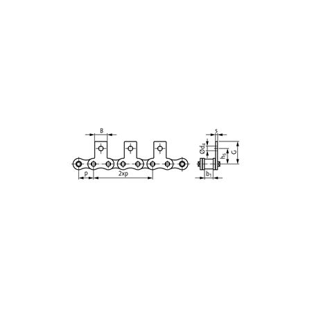 Madler - Roller chain with straight attachments 06 B-1-M1, 2xp attachments slim version on one side - 10100031