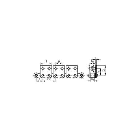 Madler - Roller chain with straight attachments 06 B-1-M2, 2xp attachments wide version on both sides - 10100052
