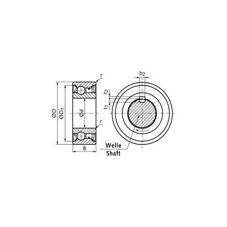 Madler - Ball bearing freewheel BB20-2GD 1K-K inner diameter 20mm outer diameter 47mm width 19mm with lip seals and keyway - BB20-2GD1K-K
