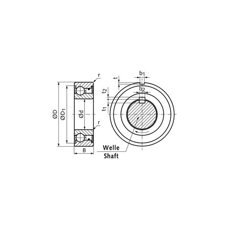 Madler - Ball bearing freewheel BB15-2K-K inner diameter 15mm outer diameter 35mm width 11mm with keyways at inner and outer ring - BB15-2K-K