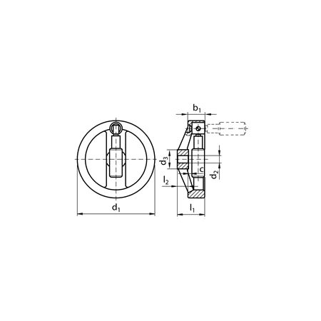 Madler - Handwheel with retractable handle 3223 material aluminium version N/G diameter 125mm with bore 12H7 and keyway - 67051201