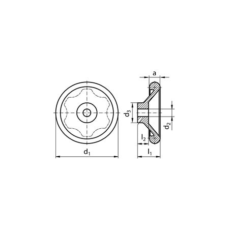 Madler - Solid-Disk handwheel DIN 3670 with recessed grips version N diameter 160mm with bore 14H7 and keyway - 67041601