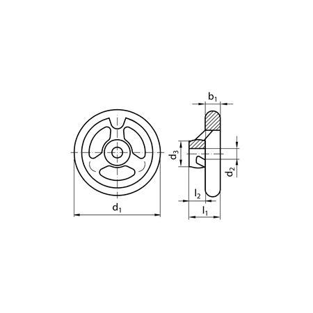 Madler - Spoked handwheel DIN 950 cast iron 3 spokes rim turned and polished version B/A diameter 125mm - 67221200