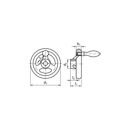 Madler - Spoked handwheel DIN 950 cast iron 3 spokes rim turned and polished version V/A diameter 200mm square bore 17mm - 67322000