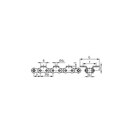 Madler - Roller chain with bent attachments 06 B-1-K1, 2xp attachments slim version on both sides - 10100002