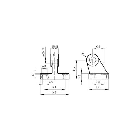 Madler - Bracket hinge for clevis mounting, rigid, narrow version for cylinder diameter 32mm - 81000932
