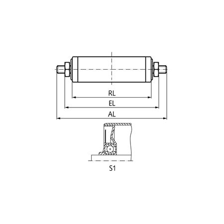 Madler - Conveyor roller S1 steel Ø=60mm RL=600mm EL=622mm AL=652mm external thread - 65672606