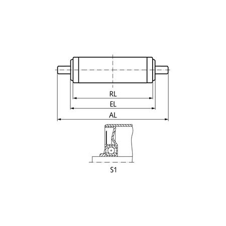 Madler - Conveyor roller S1 steel Ø=50mm RL=500mm EL=510mm AL=530mm spring axle - 65671505