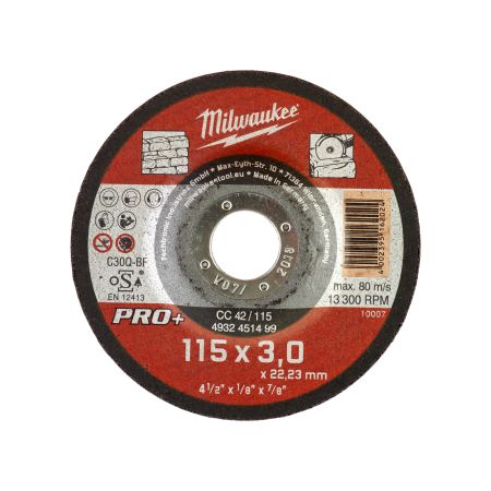 Milwaukee  Steendoorslijpschijven PRO+ | Stone Cutting Disc Pro+ CC42 115x3mm-1pc | 4932451499