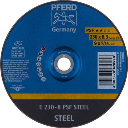 Afbraamschijf PSF steel D230xS8,3mm gebogen staal gat 22,23 mm PFERD | IP.4000842661