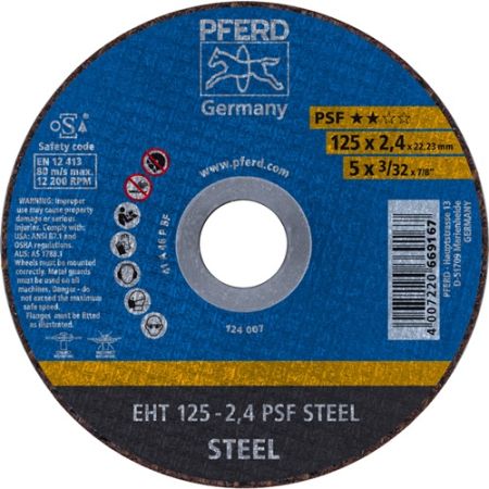 Doorslijpschijf PSF steel D125x2,4mm recht staal gat 22,23 mm PFERD | IP.4000843070