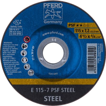 Afbraamschijf PSF steel D115xS7,2mm gebogen staal gat 22,23 mm PFERD | IP.4000842650