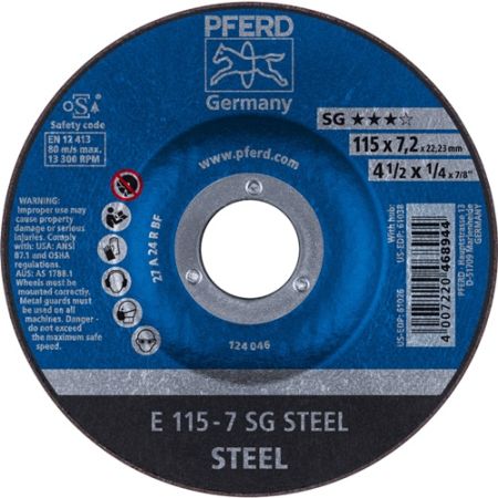 Afbraamschijf SG steel D115xS7,2mm gebogen staal gat 22,23 mm PFERD | IP.4000842700