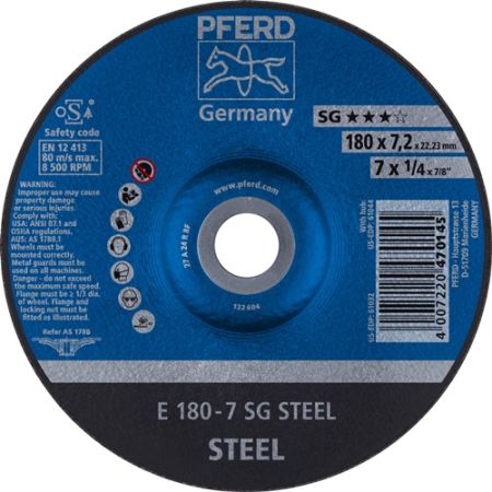 Afbraamschijf SG steel D180xS7,2mm gebogen staal gat 22,23 mm PFERD | IP.4000842710