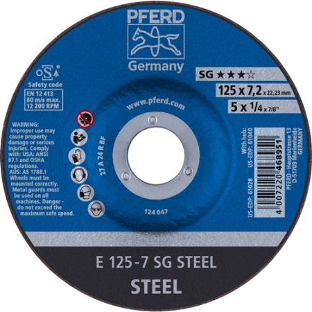 Afbraamschijf SG steel D125xS7,2mm gebogen staal gat 22,23 mm PFERD | IP.4000842705