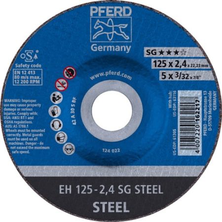 Doorslijpschijf SG steel D125x2,4mm gebogen staal gat 22,23 mm PFERD | IP.4000841311