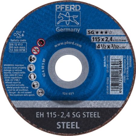 Doorslijpschijf SG steel D115x2,4mm gebogen staal gat 22,23 mm PFERD | IP.4000841310