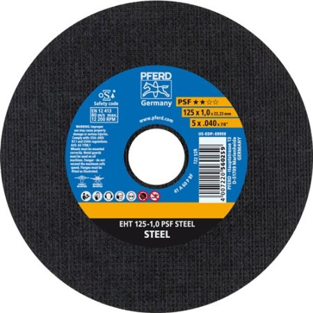 Doorslijpschijf PSF steel D125x1mm recht staal gat 22,23 mm PFERD | IP.4000841282