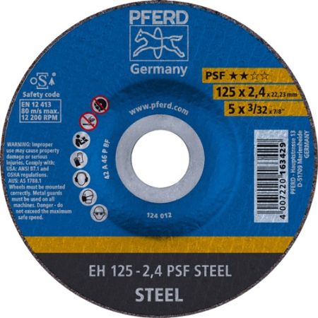 Doorslijpschijf PSF steel D125x2,4mm gebogen staal gat 22,23 mm PFERD | IP.4000841283