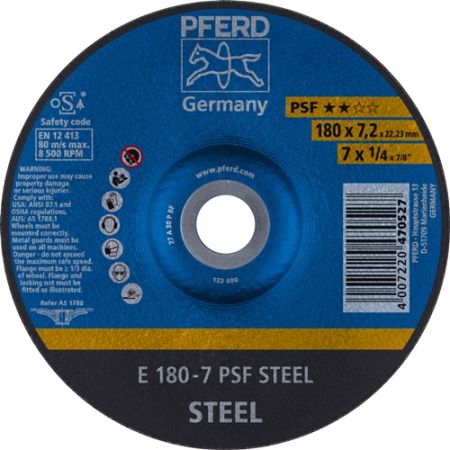 Afbraamschijf PSF steel D180xS7,2mm gebogen staal gat 22,23 mm PFERD | IP.4000842652