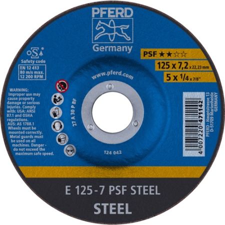 Afbraamschijf PSF steel D125xS7,2mm gebogen staal gat 22,23 mm PFERD | IP.4000842651