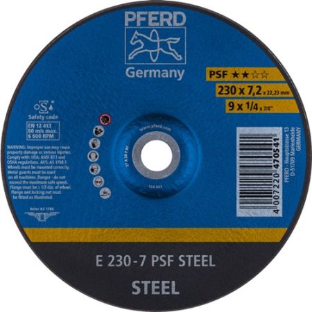 Afbraamschijf PSF steel D230xS7,2mm gebogen staal gat 22,23 mm PFERD | IP.4000842653