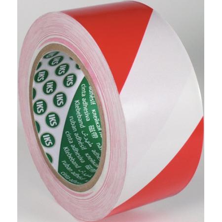 Grondmarkeringstape F33 PVC rood/wit lengte 33 m breedte 50 mm wiel IKS | IP.4000353212