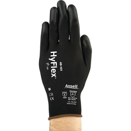 Handschoen HyFlex® 48-101 maat 7 zwart EN 388 PSA-categorie II nylon met polyurethaan ANSELL | IP.4000371045