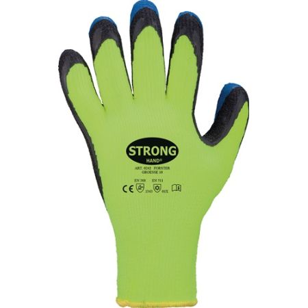 Handschoen Forster maat 10 neon-geel/blauw EN 388, EN 511 PSA-categorie II polyester met latex STRONGHAND | IP.4000371126