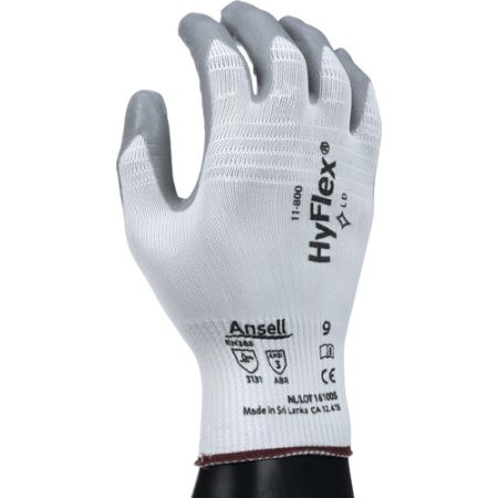 Handschoen HyFlex 11-800 maat 9 wit/grijs EN 388 PSA-categorie II nylon m.nitrilschuim ANSELL | IP.4000371394