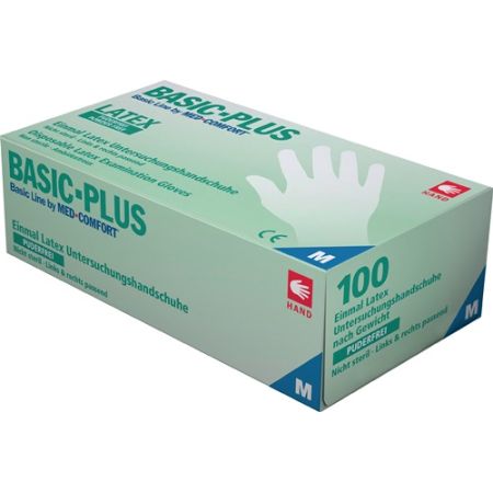 Wegwerphandschoen Basic Plus maat M lichtbeige latex EN 455 PSA-categorie I 100 stuks / box AMPRI | IP.4000371510