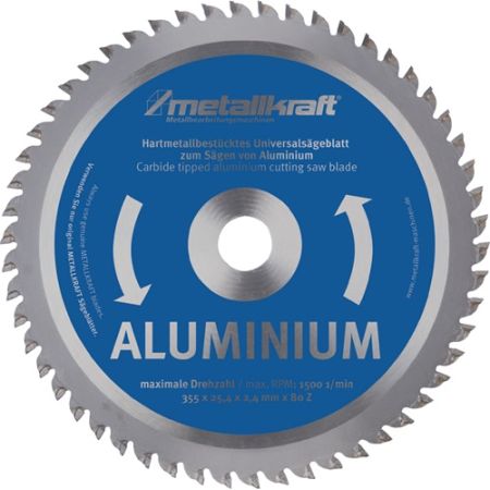 Metaalcirkelzaagblad aluminium zaagblad-d. 355 mm breedte 2,4 mm HM borings-d. 25,4 mm Z.80 METALLKRAFT | IP.4000804015
