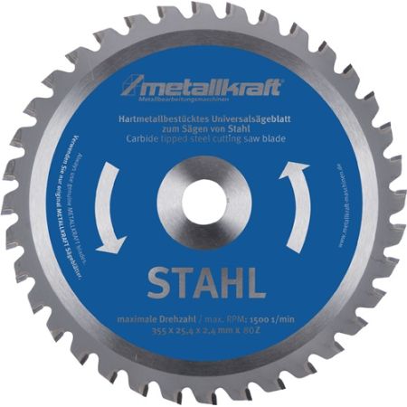 Metaalcirkelzaagblad staal zaagblad-d. 355 mm breedte 2,4 mm HM borings-d. 25,4 mm Z.80 METALLKRAFT | IP.4000804020