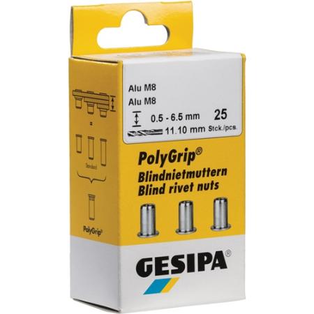 Blindklinkmoer PolyGrip® klinknagelschacht d x l 11 x 20 mm M8 RVS A2 25 stuks GESIPA | IP.4000813831