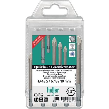 Set boren QuickBit® Ceramik Master 5-delig d. 4, 5, 6, 8, 10 mm schacht 6 kant  HELLER | IP.4000864209