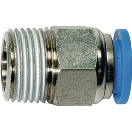 Rechte steekschroefverbinding blauwe serie buitenschroefdraad R 1/4 inch SW 14 mm m. draadcoating en 6-kant, conisch 8 mm 5 mm RIEGLER | IP.4588881539