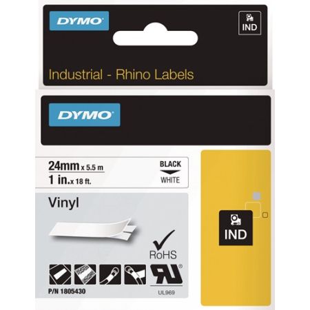 Labeltape bandbreedte 24 mm bandlengte 5,5 m Vinyltape zwart op wit DYMO | IP.9000484109