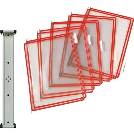 Wandhouder 10 zichtpanelen rood met draadframe, kunststof ommanteld passend voor DIN A4 TARIFOLD | IP.9000492056