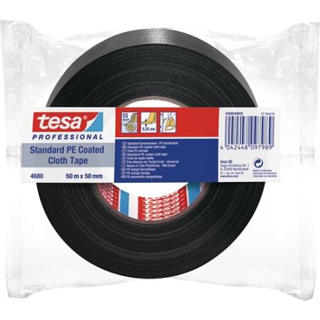 Weefseltape tesaband® standaard 4688 zwart lengte 50 m breedte 50 mm wiel TESA | IP.3000265405