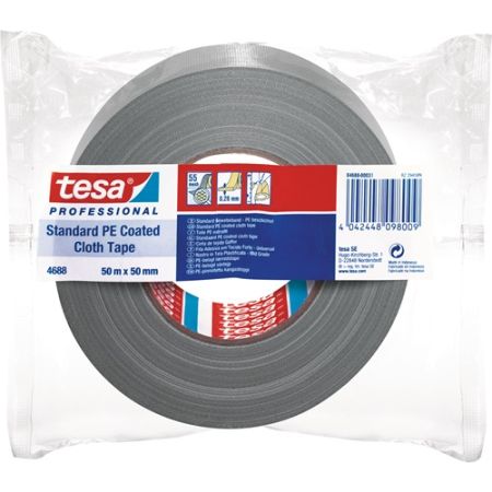 Weefseltape tesaband® standaard 4688 zilver-mat lengte 50 m breedte 50 mm wiel TESA | IP.3000265406