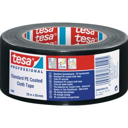 Weefseltape tesaband® standaard 4688 zwart lengte 25 m breedte 50 mm wiel TESA | IP.3000265407