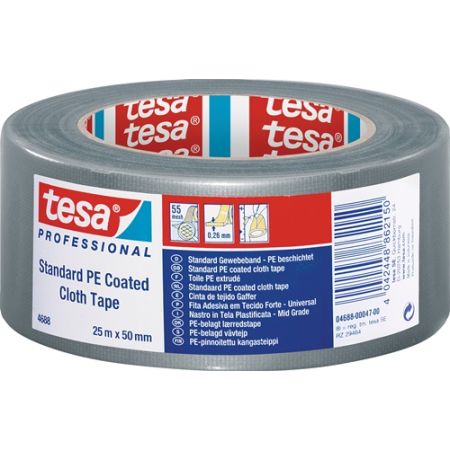 Weefseltape tesaband® standaard 4688 zilver-mat lengte 25 m breedte 50 mm wiel TESA | IP.3000265410