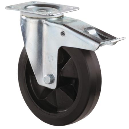 Zwenkwiel wiel d. 100 mm draagvermogen 140 kg met totale rem van massief rubber 104x80 mm BS ROLLEN | IP.3000275455