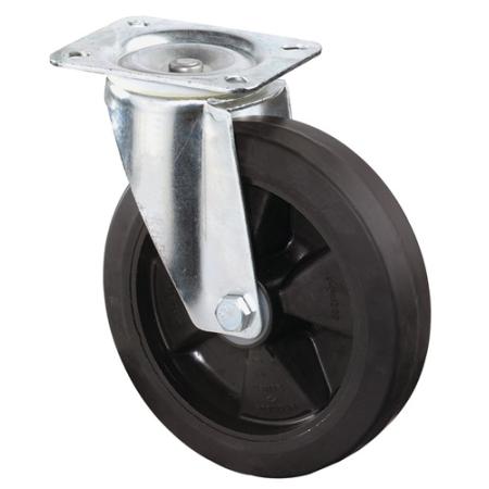 Zwenkwiel wiel-d. 200 mm draagvermogen 300 kg volledig van rubber plaat L138xB109 mm BS ROLLEN | IP.3000275453