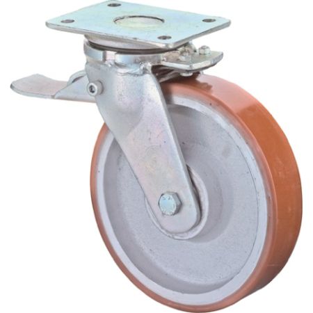 Zwenkwiel voor zware lasten wiel d. 100 mm draagvermogen 400 kg met rem gegoten polyurethaan 138x110 mm BS ROLLEN | IP.3000275952