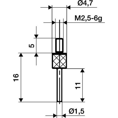 Meetinzetstuk d. 1,5 mm lengte 50 mm stift M2,5 staal passend voor meetklokken KÄFER | IP.4000851588