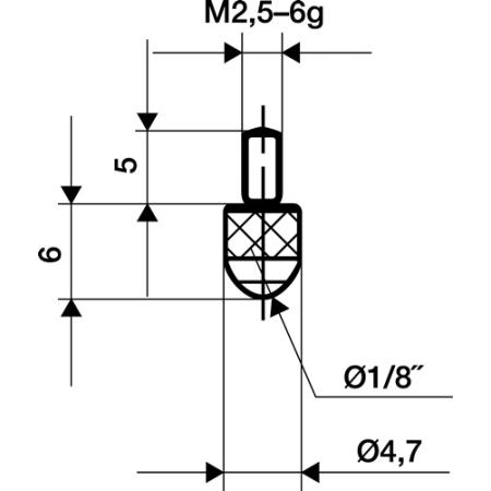 Meetinzetstuk d. 3 mm lengte 6 mm kogel M2,5 kunststof passend voor meetklokken KÄFER | IP.4000851674