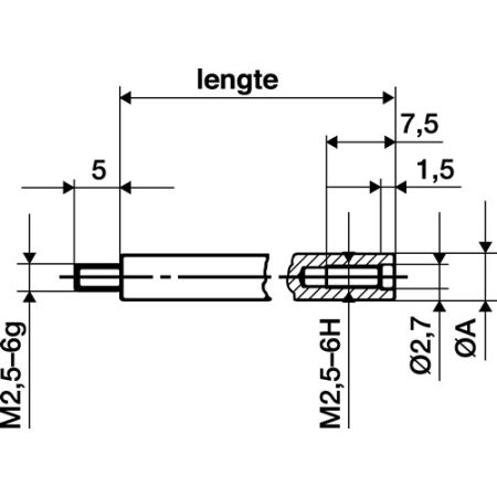Verlengingsstuk lengte 20 mm meetbout -d. 4 mm passend voor meetklokken  KÄFER | IP.4000851690